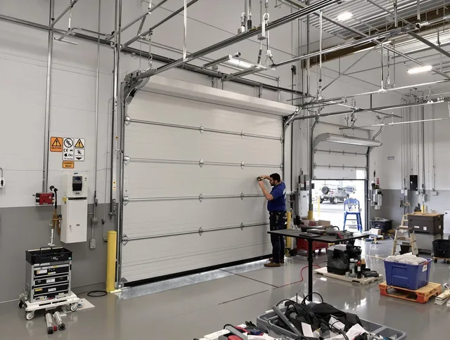 Commercial garage door repair being performed by Branford Garage Door Repair expert in Branford