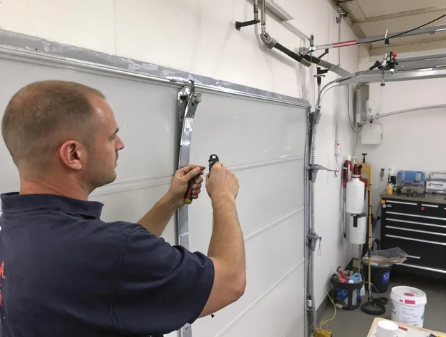 Before and after garage door dent repair by Branford Garage Door Repair in Branford