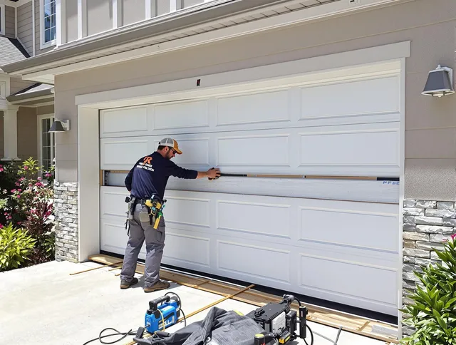 Branford Garage Door Repair team performing complete garage door replacement at Branford residence