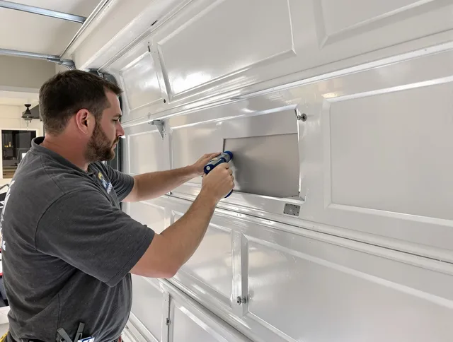 Garage door panel repair by Branford Garage Door Repair in Branford