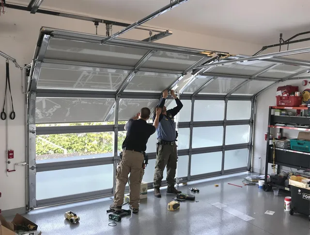 Branford Garage Door Repair expert performing precise panel replacement on Branford garage door
